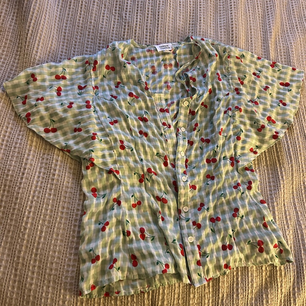 Green Cherry Print Blouse